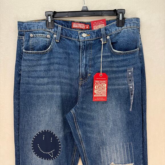 LUCKY BRAND LEGEND SERIES WOMEN'S 14/32R BOY MID RISE RELAXED STRAIGHT PATCHWORK - Picture 2 of 8